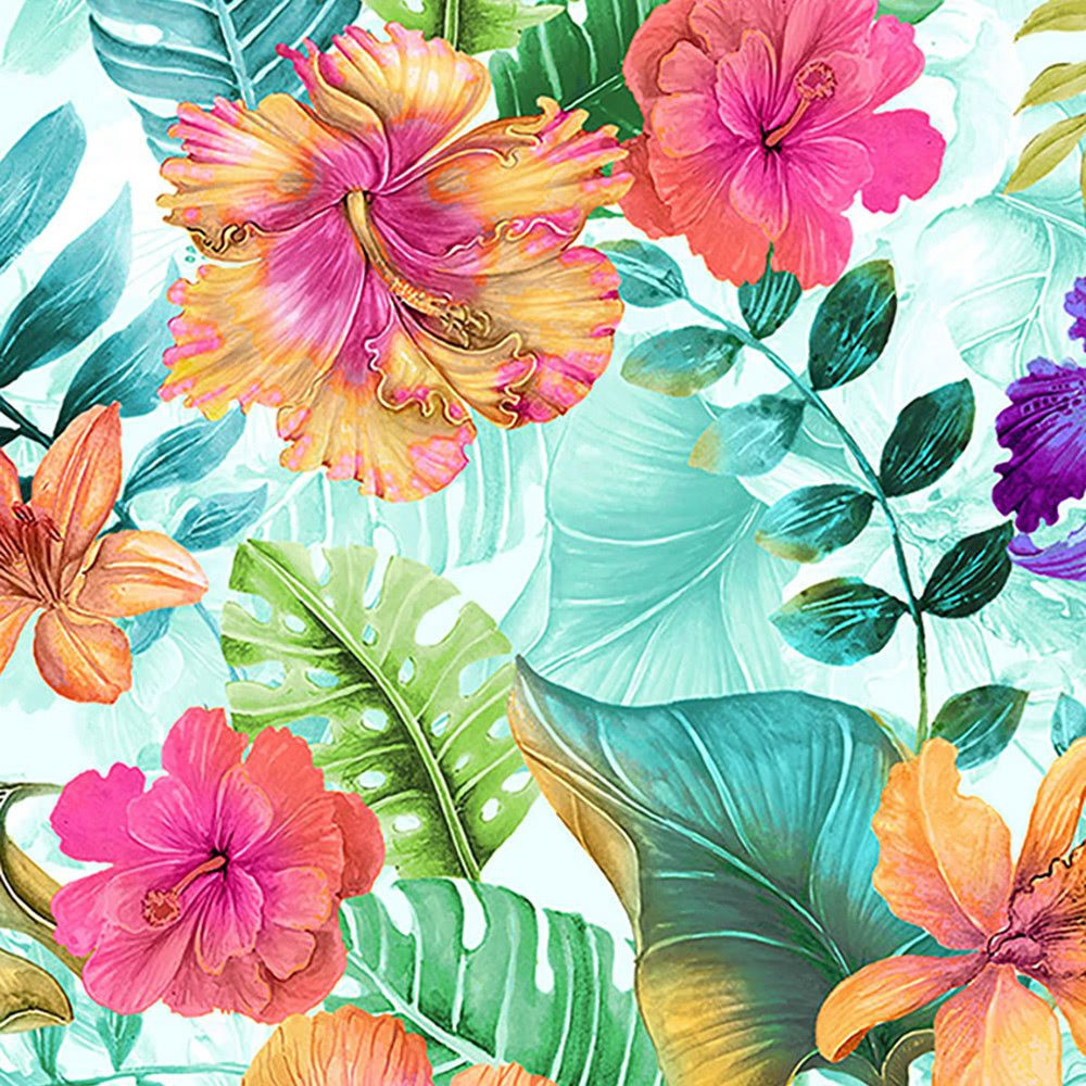 Timeless Treasures Fabrics Paradise Island Hibiscus Multi
